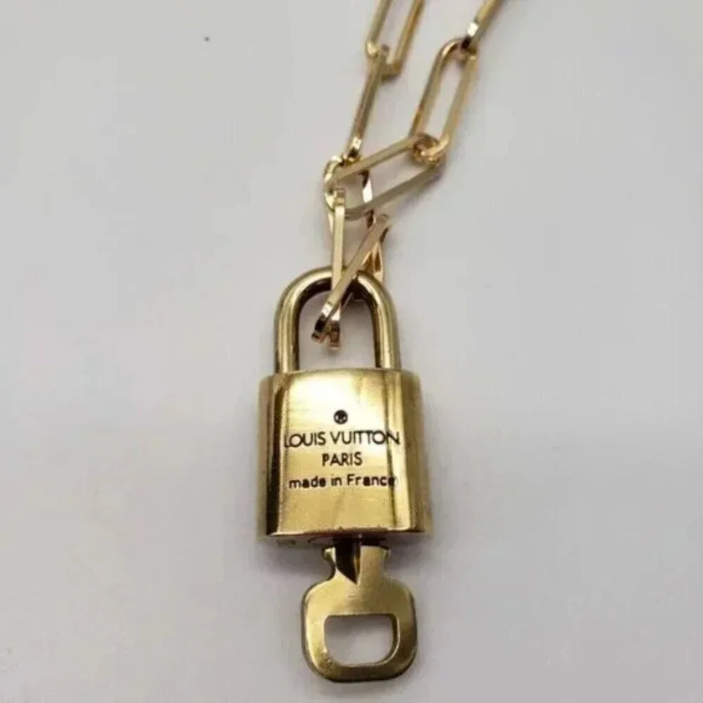 Authentic Louis Vuitton Lock and Key Gold Color with Gold Plated Chain Necklace